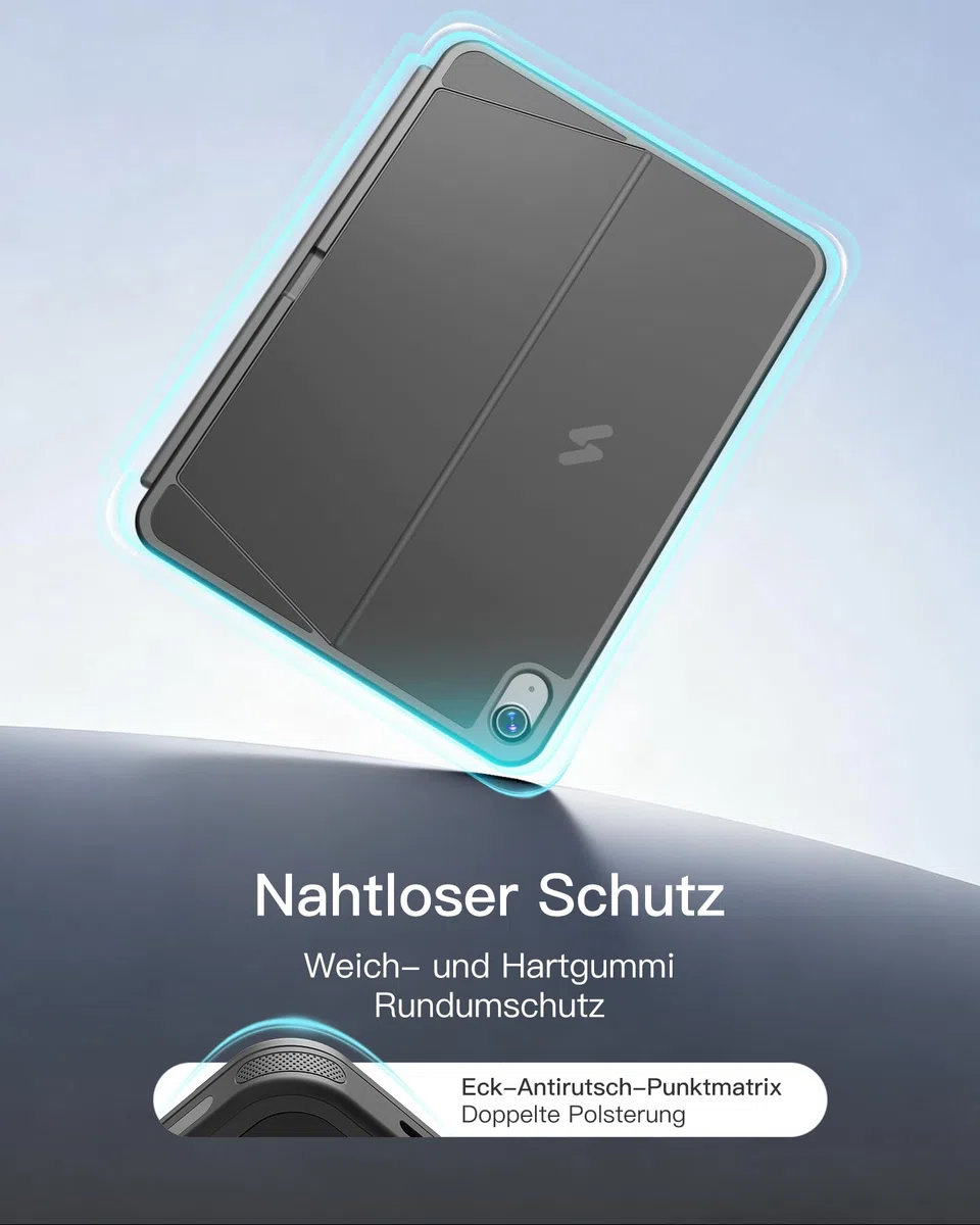 Inateck Hülle mit Tastatur für iPad 11 A16 2025 11 Zoll, iPad 10. Gen 2022 10,9 Zoll, 5,1" Vollflächen-Touchpad,Vertikaler/Horizontaler Ständer,Abnehmbar,mit Stifthalter,QWERTZ,Schwarz,AceTouch Pro