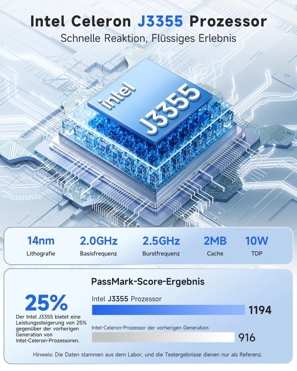 BMAX Mini PC Intel Celeron J3355 mit Win 11 Home, 6GB LPDDR3 + 128GB eMMC Mini Desktop Computer Micro PC Dual HDMI 4K@60 Hz RJ45 Gigabit Ethernet WiFi5 BT USB x4 für Business/Büro, Daily Use