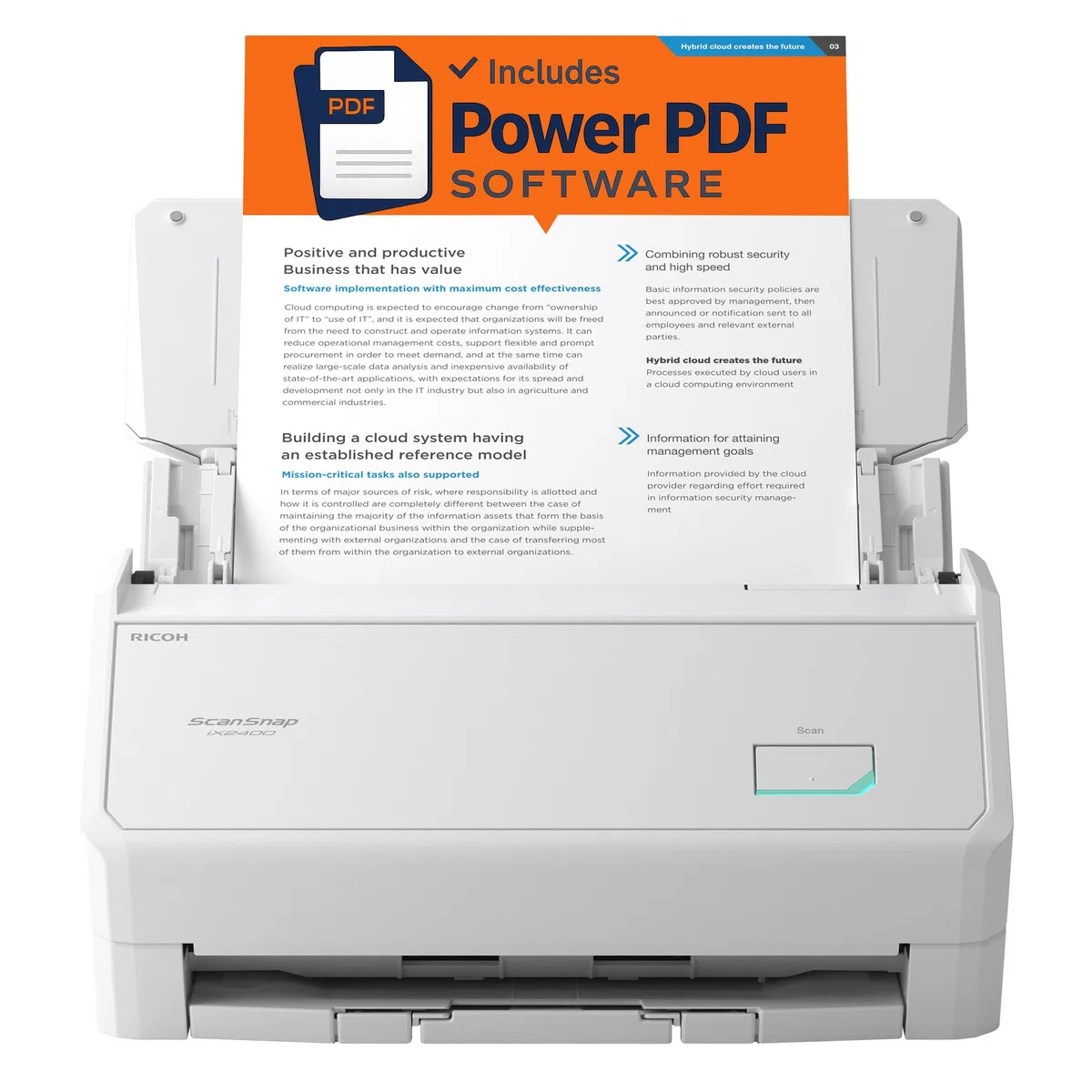 ScanSnap iX2400 A4 Document Scanner (White) – Includes Kofax Power PDF 4.0 Software – 45ppm Duplex, Automatic Document Feeder, USB 3.2, High-Resolution Office Scanner