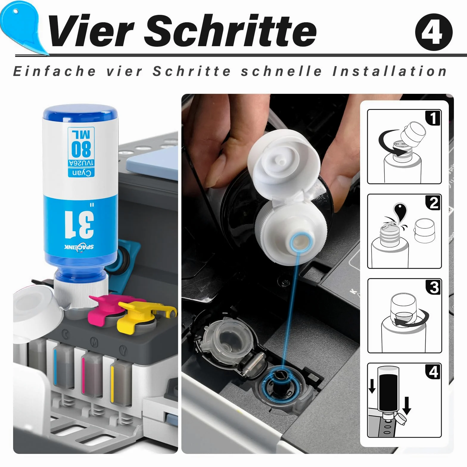 Druckertinte 31 32XL Kompatibel für HP Smart Tank Plus 555 Drucker, Tinte 31 32 XL für Smart Tank 5105 5106 5107 5108 7005 7006 7605 7305 7306 455 515 519 530 558 559 570 655 670 750 790 Drucker