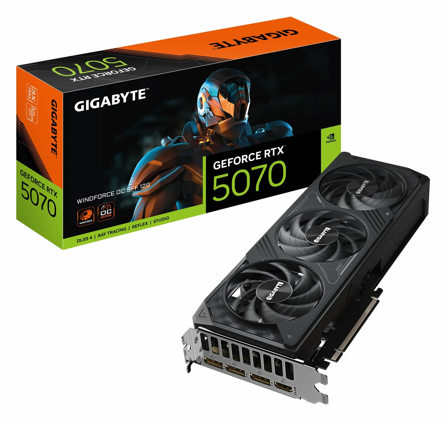 Gigabyte GeForce RTX 5070 WINDFORCE OC SFF 12G Grafikkarte - 12GB GDDR7, 192 Bit, PCI-E 5.0, 2542 MHz Core Clock, 3 x DP 2.1a, 1 x HDMI 2.1b, NVIDIA DLSS 4, GV-N5070WF3OC-12GD
