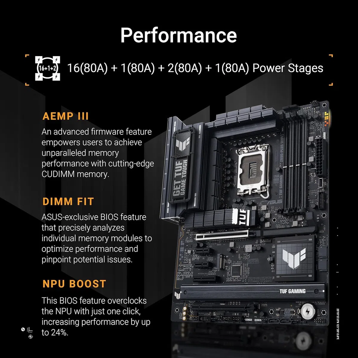 ASUS TUF Gaming Z890-PLUS WiFi Mainboard Sockel Intel LGA 1851 (ATX, PCIe 5.0, DDR5, DisplayPort, HDMI, Thunderbolt 4, 4X M.2, WiFi 7, Q-Release, Aura Sync)