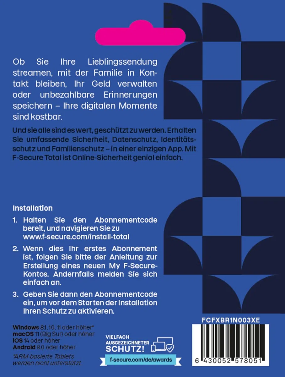 F-Secure Total Security inkl. VPN 3Geräte 18Monate KeyCard