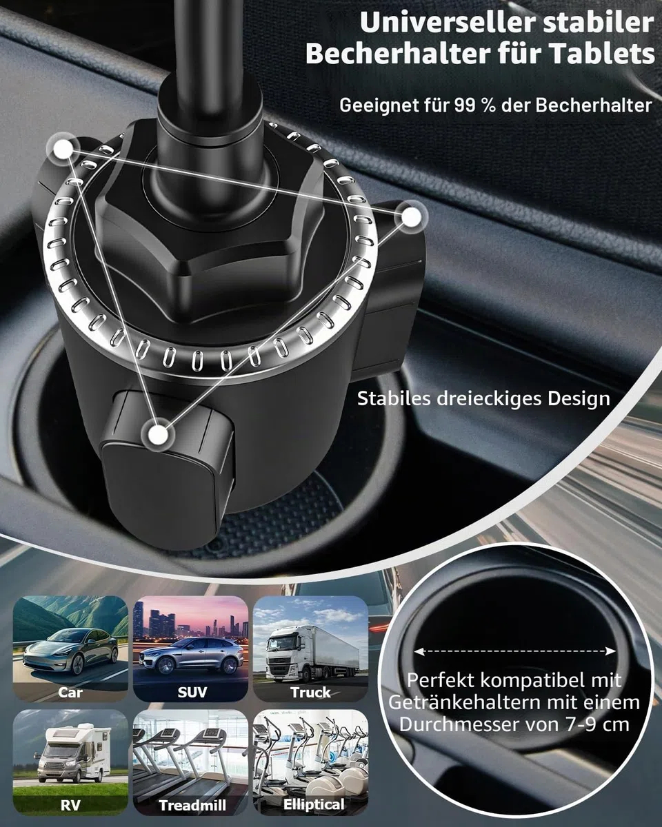 Oilcan Tablethalterungen Auto Becherhalter, Schwanenhals KFZ Tablet Getränkehalter mit Flexible Lang Arm für iPad Pro Air Mini, Samsung Tab, Fire, iPhone 13 Pro Max, 4-12.9" Handys und Tablets