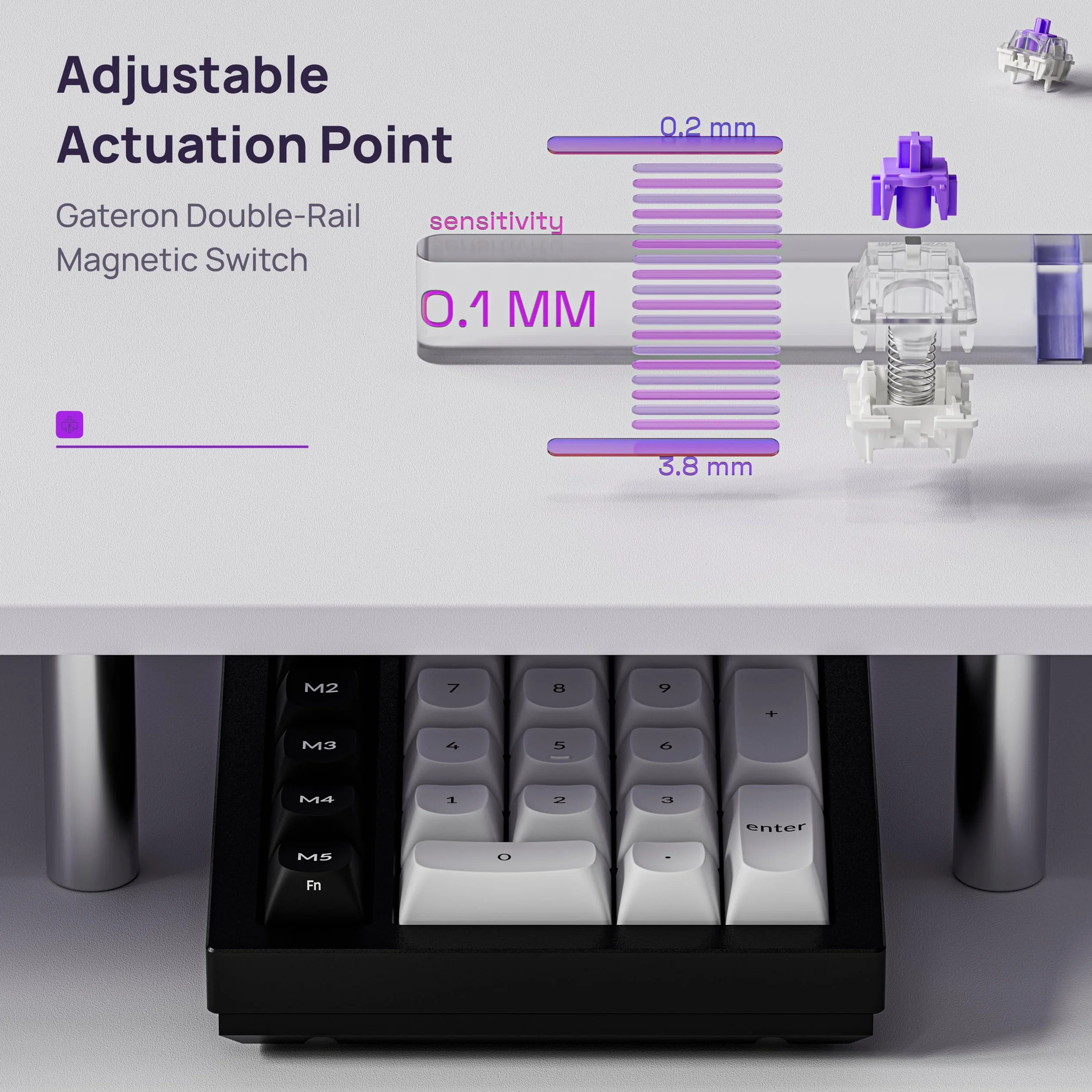 Keychron Q0 HE Kabelloser Magnetisches Numpad, 2,4 GHz/Bluetooth 5.1, Schnelltrigger, RGB, programmierbarer mit QMK, Hot-Swap-fähig, CNC-gefrästes Aluminium-Numpad für Mac, Windows und Linux – Schwarz