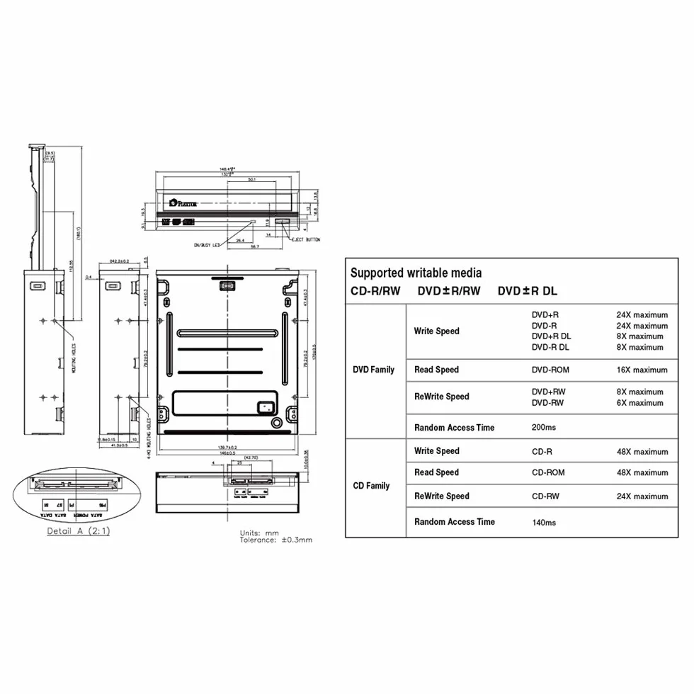 Plextor PX-891SAF-PLUS, DVD-Brenner, 24x SATA DVD/RW, Dual-Layer-Brenner, inkl. Plextools (volle Version), schwarz -