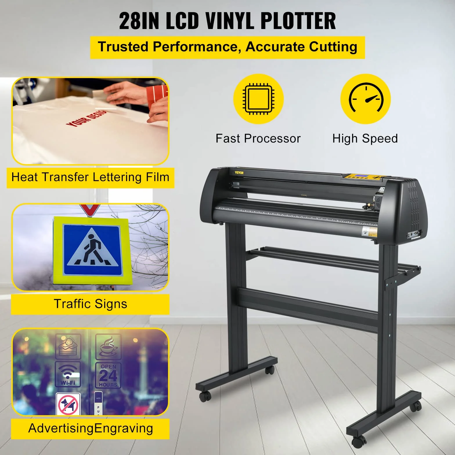 VEVOR Vinyl-Schneidemaschine, 720 mm Papierzufuhr-Schneideplotter-Paket, Vinyldrucker mit Einstellbarer Kraft und Geschwindigkeit, LCD-Display, Windows-kompatibles Schilderherstellungsset