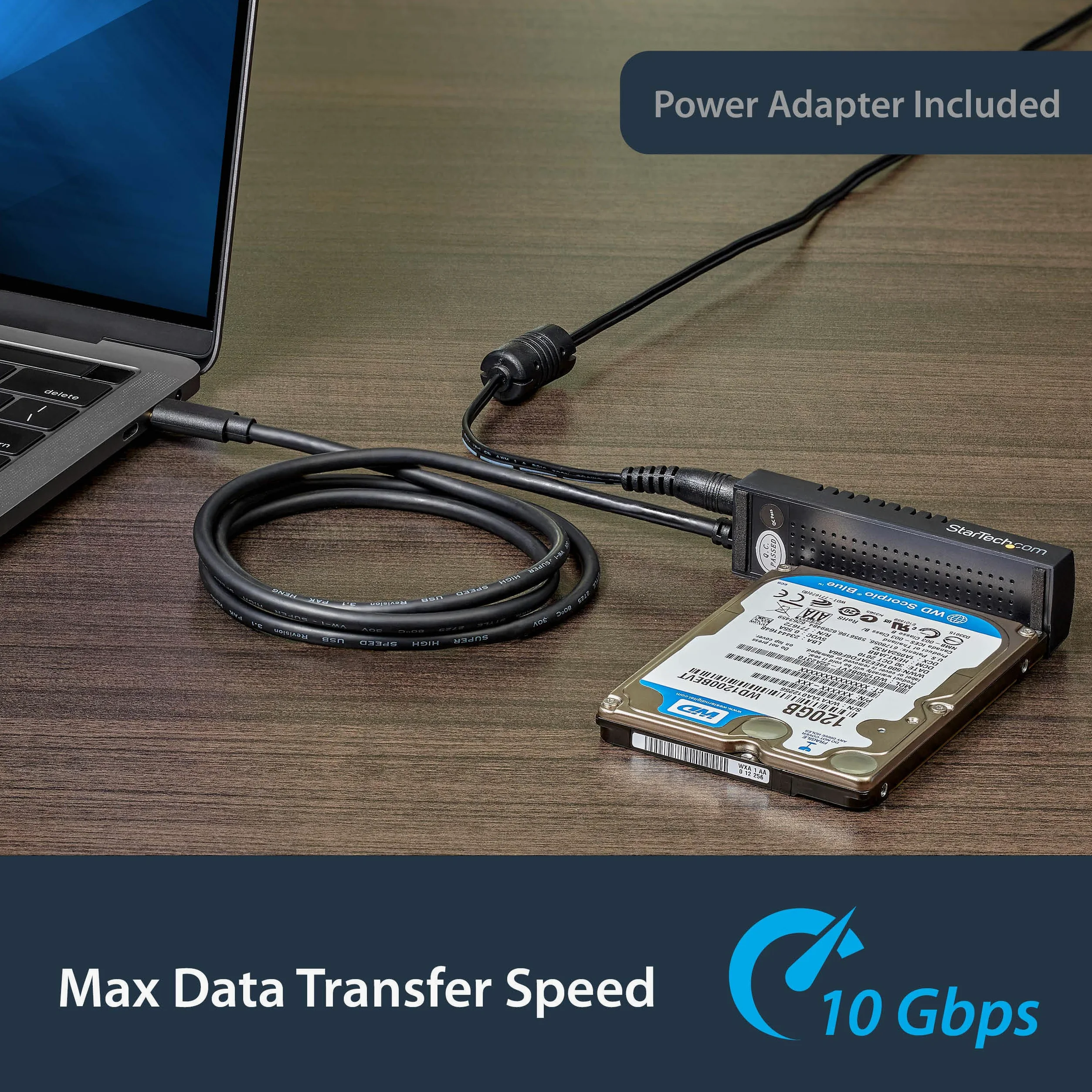 StarTech.com SATA hard drive adapter, Schwarz, USB C | 2.5"/3.5"
