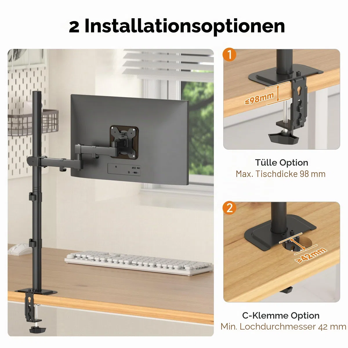 Bracwiser einzelnen Voll einstellbare Stehhöhe Monitorarm Standhalterung 800 mm hoch für Monitor Computerbildschirm 13 15 17 19 20 22 23 24 26 27 30 32 Zoll VESA 75 100 MD7821