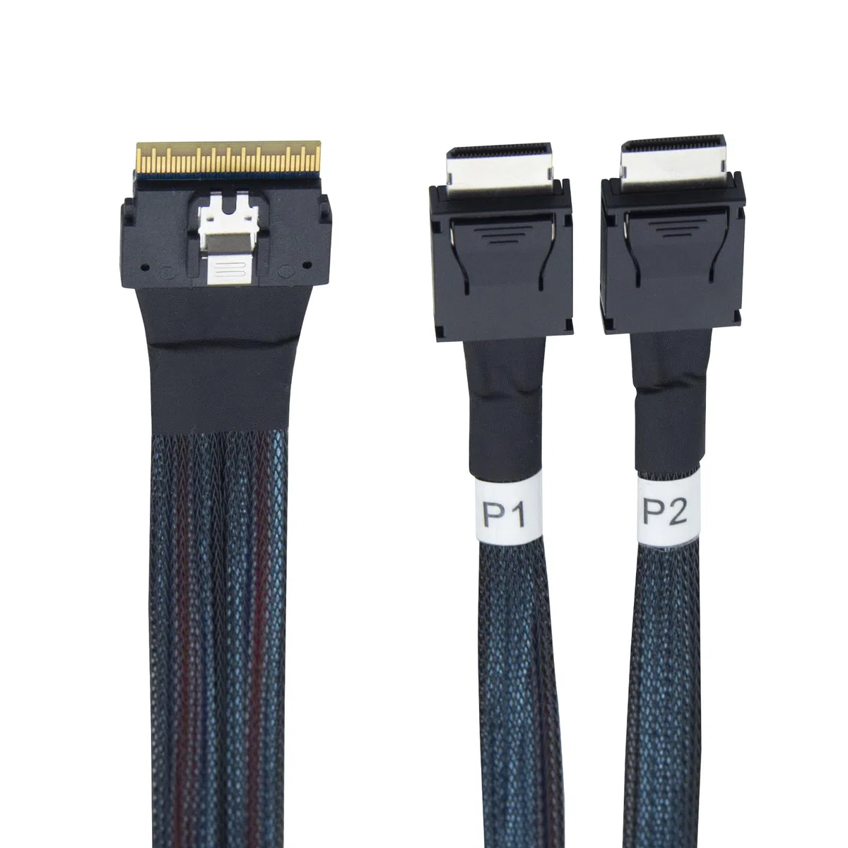 SlimSAS(SFF-8654 8i,74pin) to 2x Oculink(SFF-8611,38pin), PCIe4.0 Gen4 cable assembly, 85-Ohm, 1m (3.28ft)