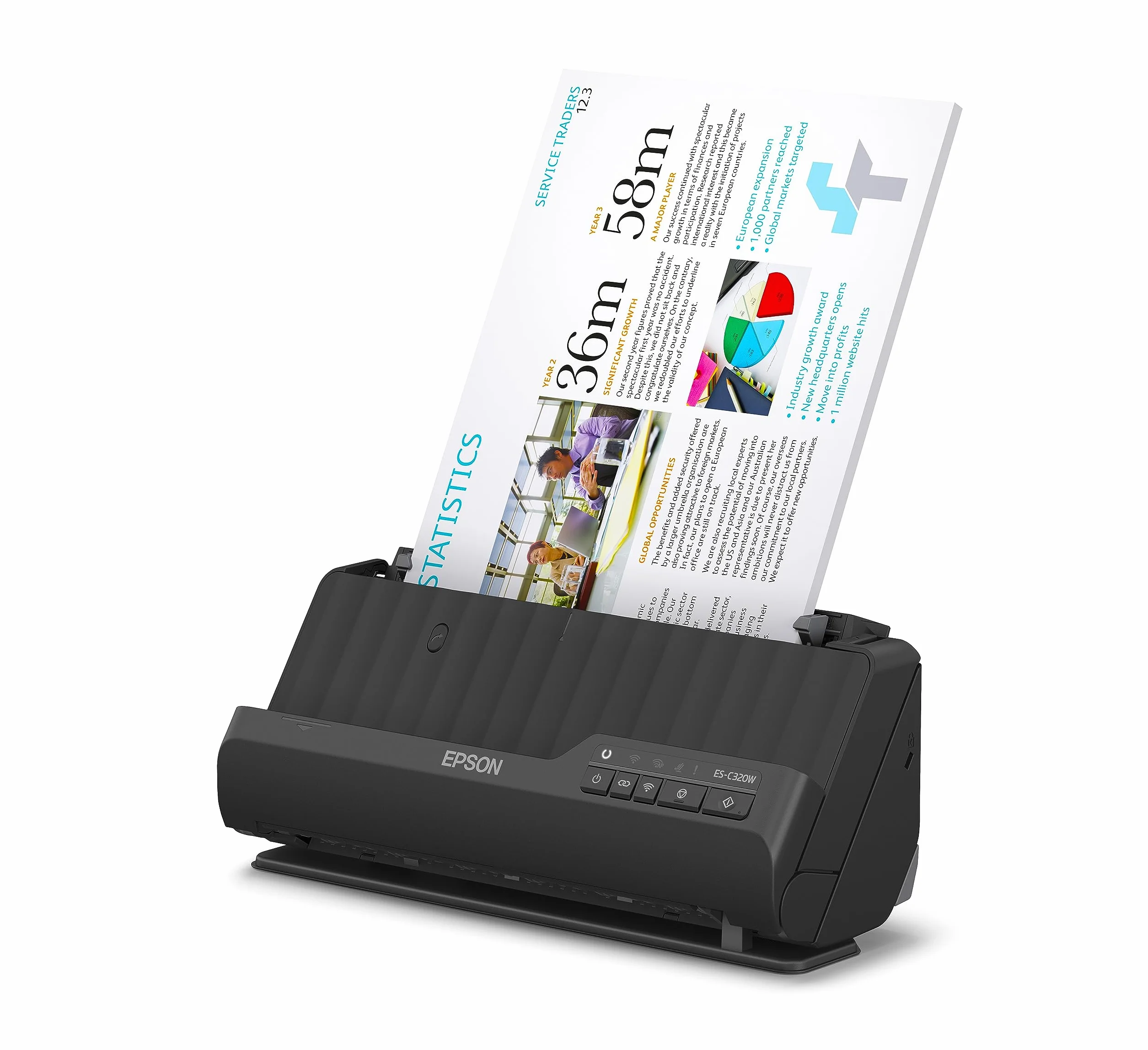 Epson Wi-Fi Scanner ES-C320W, kompakter A4 Business Scanner mit geringem Stromverbrauch, Duplex-Einzugscanner mit vielseitiger Medienverarbeitung, schwarz