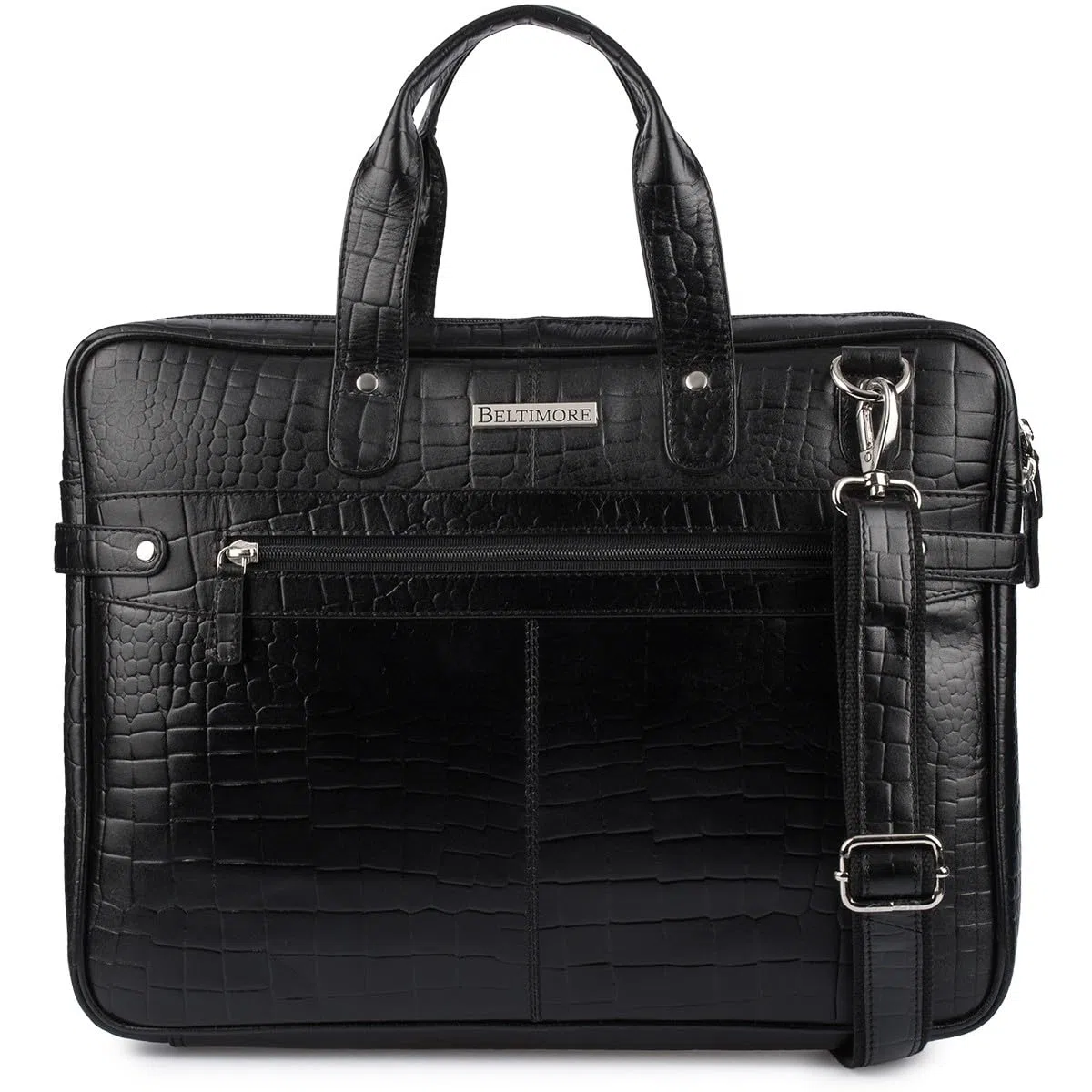 Aktentasche aus Leder Kroko für Laptop 15" 6 schwarz A4