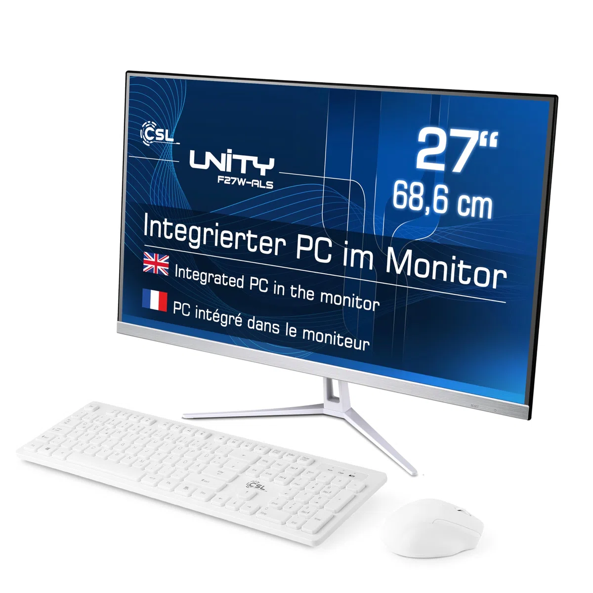 All-in-One-PC CSL Unity F27W-ALS, 68,58 cm (27 Zoll, 1920x1080 Full HD) - Leistungsstarker AIO (Intel N200 CPU 4x3700 MHz, 1000 GB SSD, 16 GB DDR4-RAM, Windows 11 Home), weiß