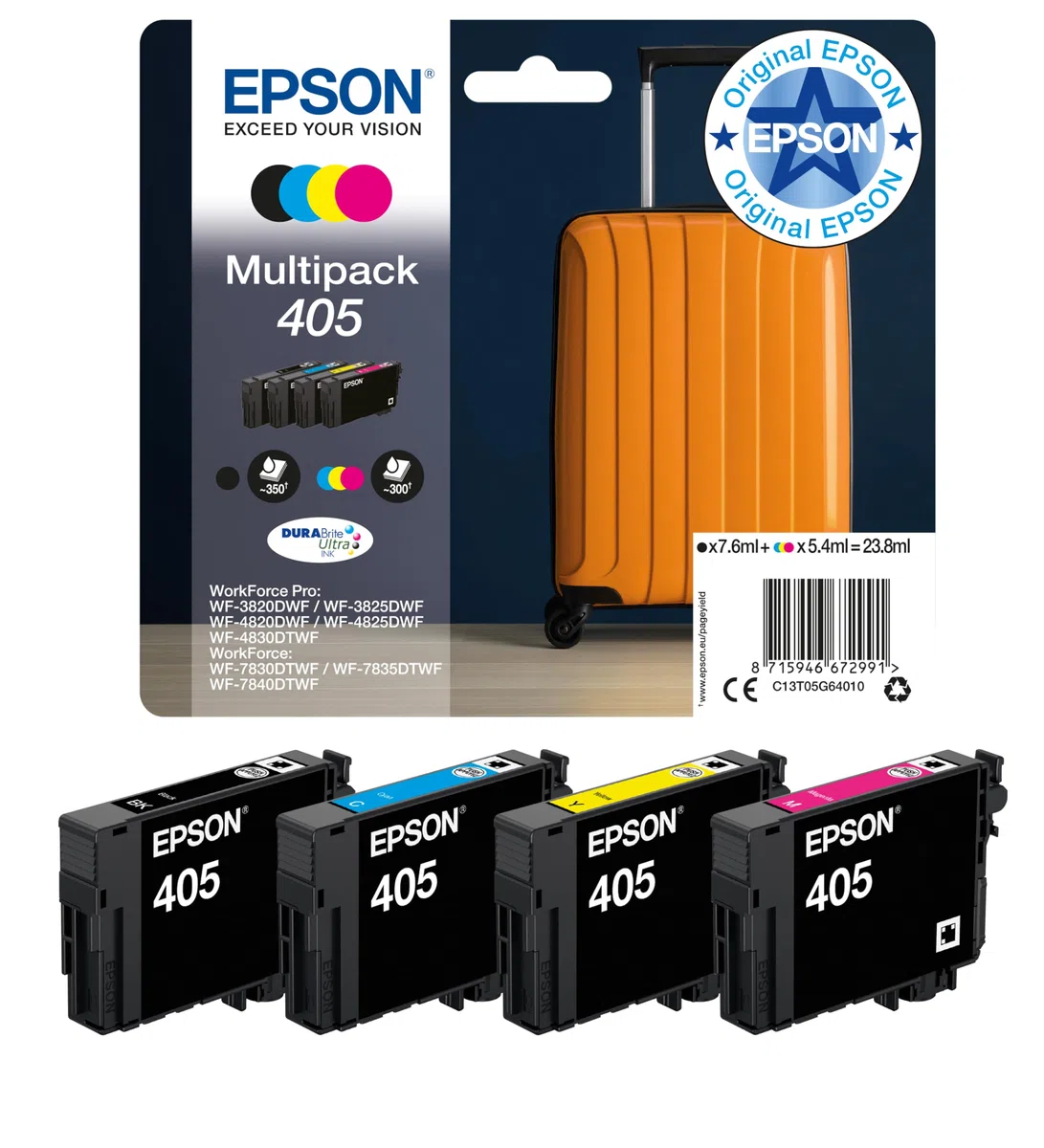 Epson Original 405 Tinte Multipack 4-farbig Standard WF-3820DWF DURABrite Ultra Ink