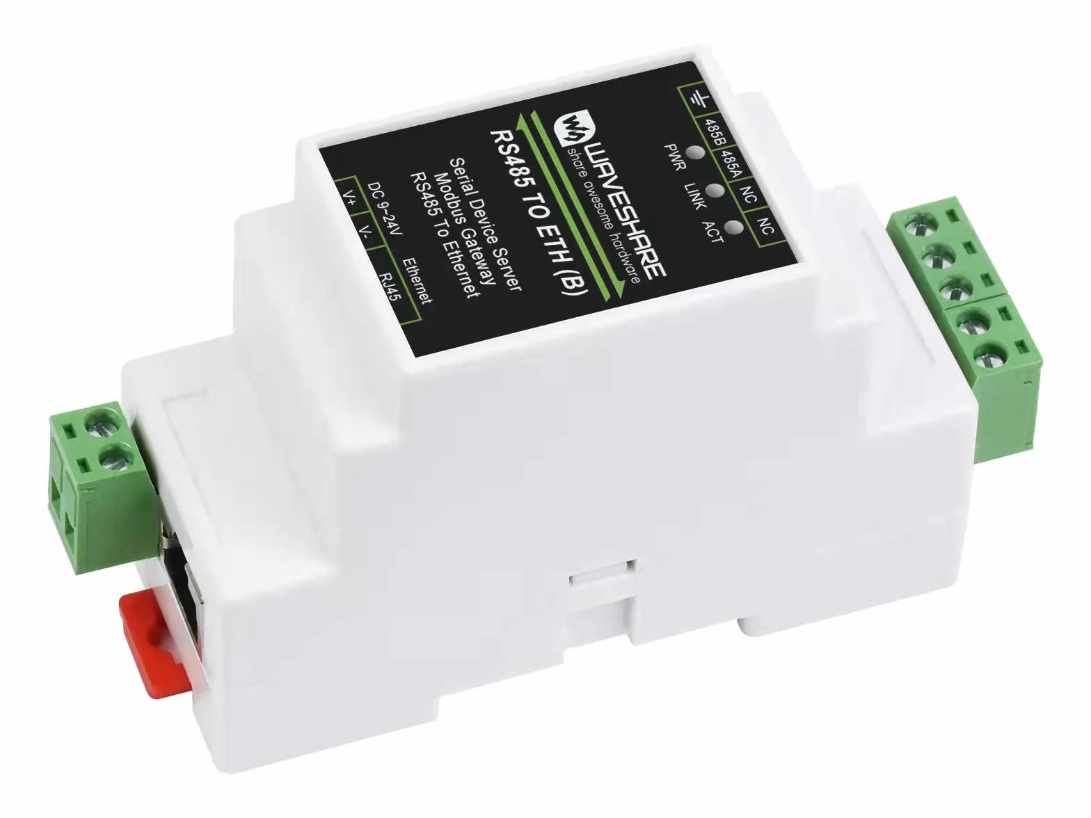 RS485 to RJ45 Ethernet Converter Module, Industrial Rail-mount RS485 Serial Server, TCP/IP to Serial, 300-115200 bps Baudrate, 10/100M Auto-Negotiation