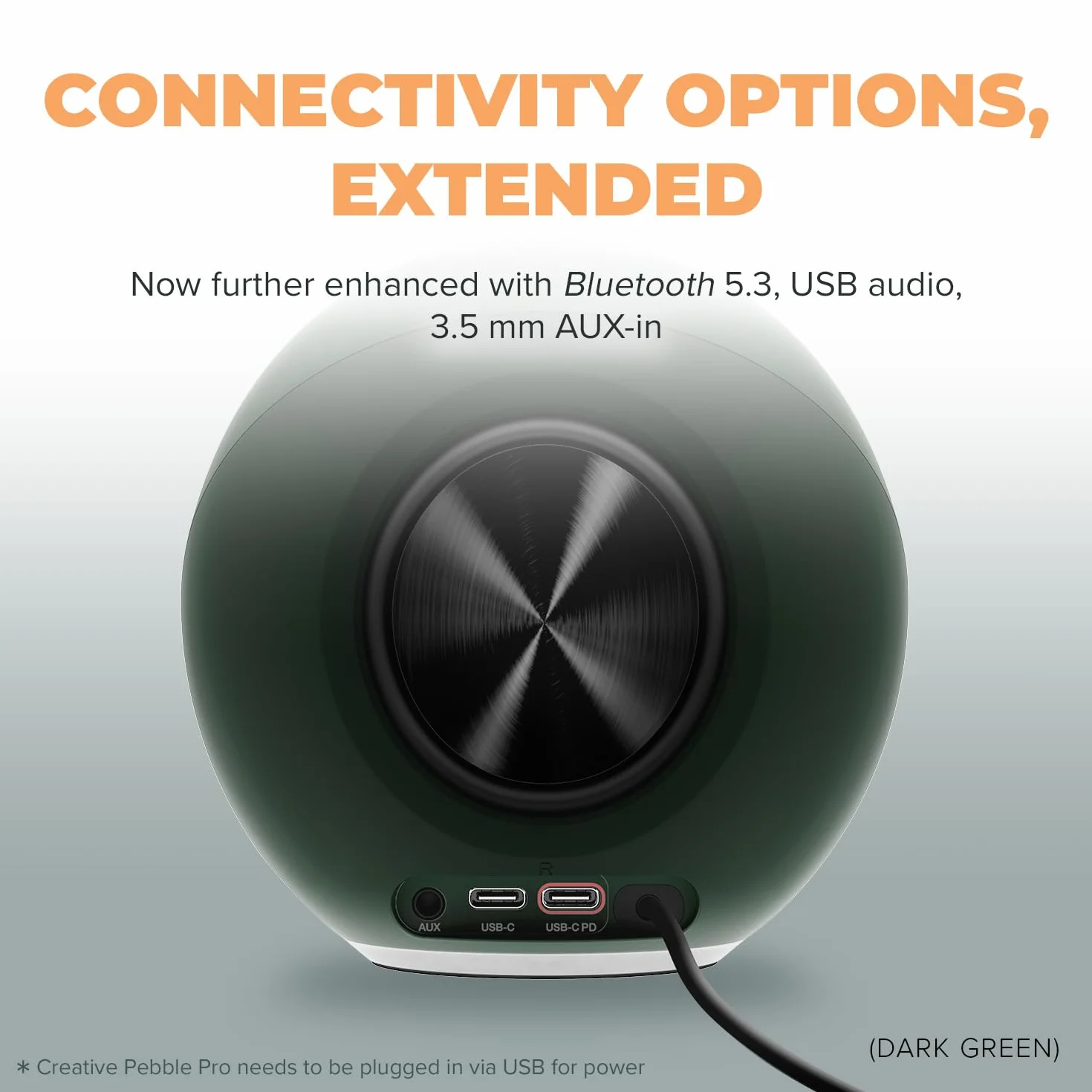 CREATIVE Pebble Pro (Schwarz) USB-C PC-Lautsprecher mit Bluetooth 5.3 und anpassbarer RGB-Beleuchtung, USB-Audio und Headset-/Mikrofonanschluss