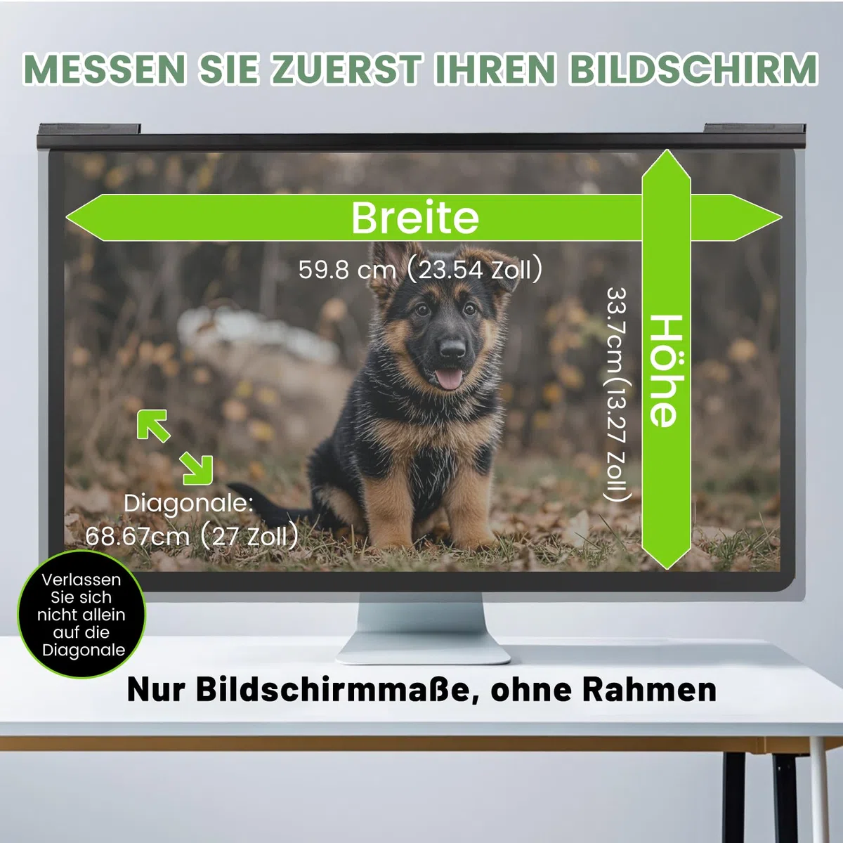 Abnehmbare Sichtschutzfolie für 27 Zoll 16:9 Monitor, Hängender Datenschutzfilter mit Doppel-Federclips, HD Display Privacy Screen mit Anti-Blaulicht, Breite x Höhe ist 614 x 369 mm