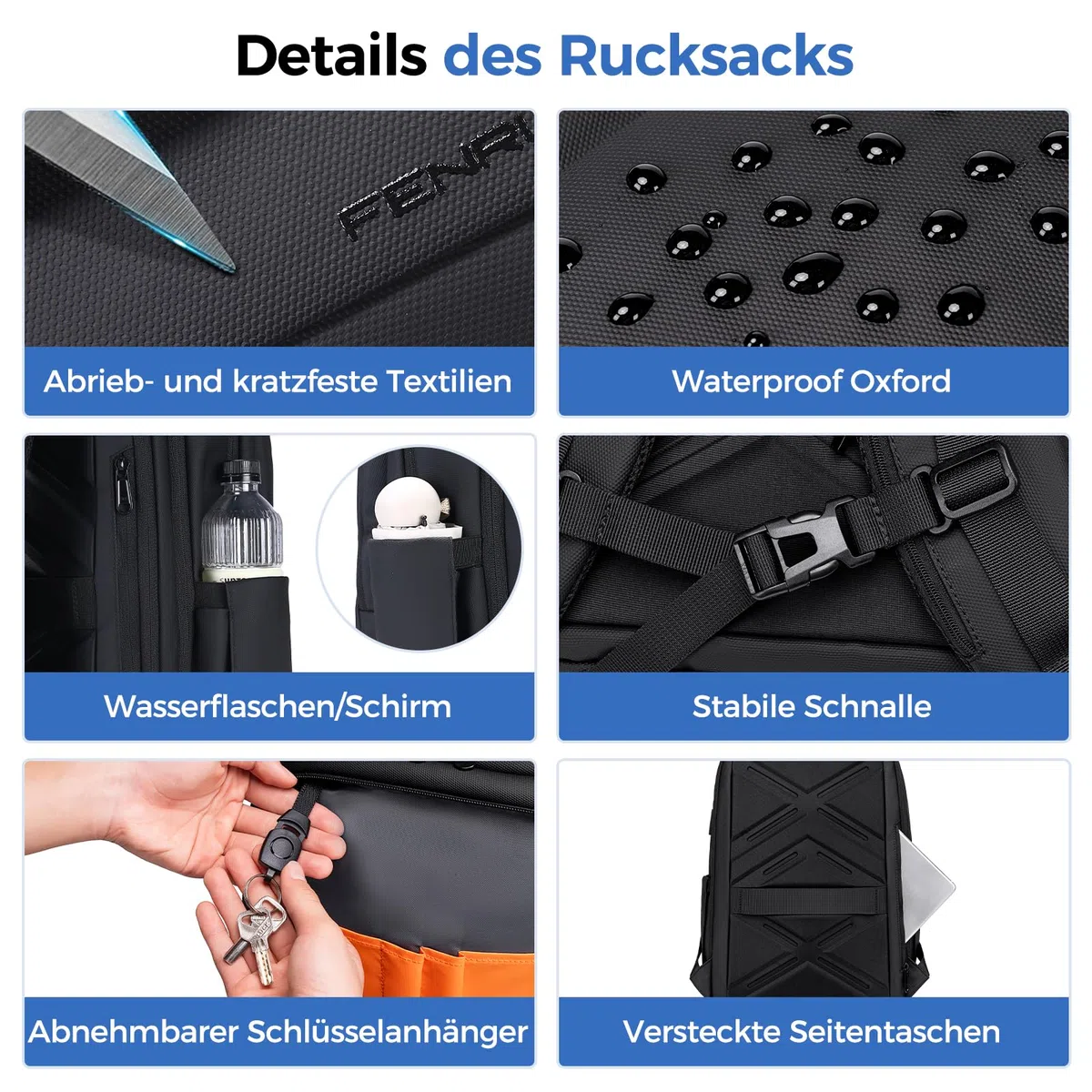Fenree.geer Rucksack Herren –Handgepäck Rucksack 17.3-Zoll Laptop Rucksack Erweiterbar (Wasserdicht & Anti-Diebstahl) – Elegante Laptoptasche für Büro, Reisen, Pendeln und Schule – Unisex Design