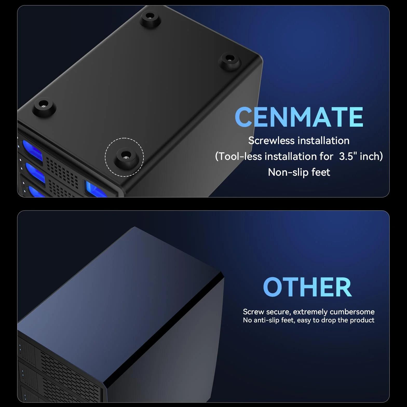 Festplattengehäuse, 10Gbps Aluminium 4 Bay Gehäuse mit Kühllüfter für 2.5/3.5 SATA HDD/SSD mit USB A/C 3.2, unterstützt Hot Swappable, werkzeugfrei HDD Gehäuse, DAS(NO RAID/NAS)
