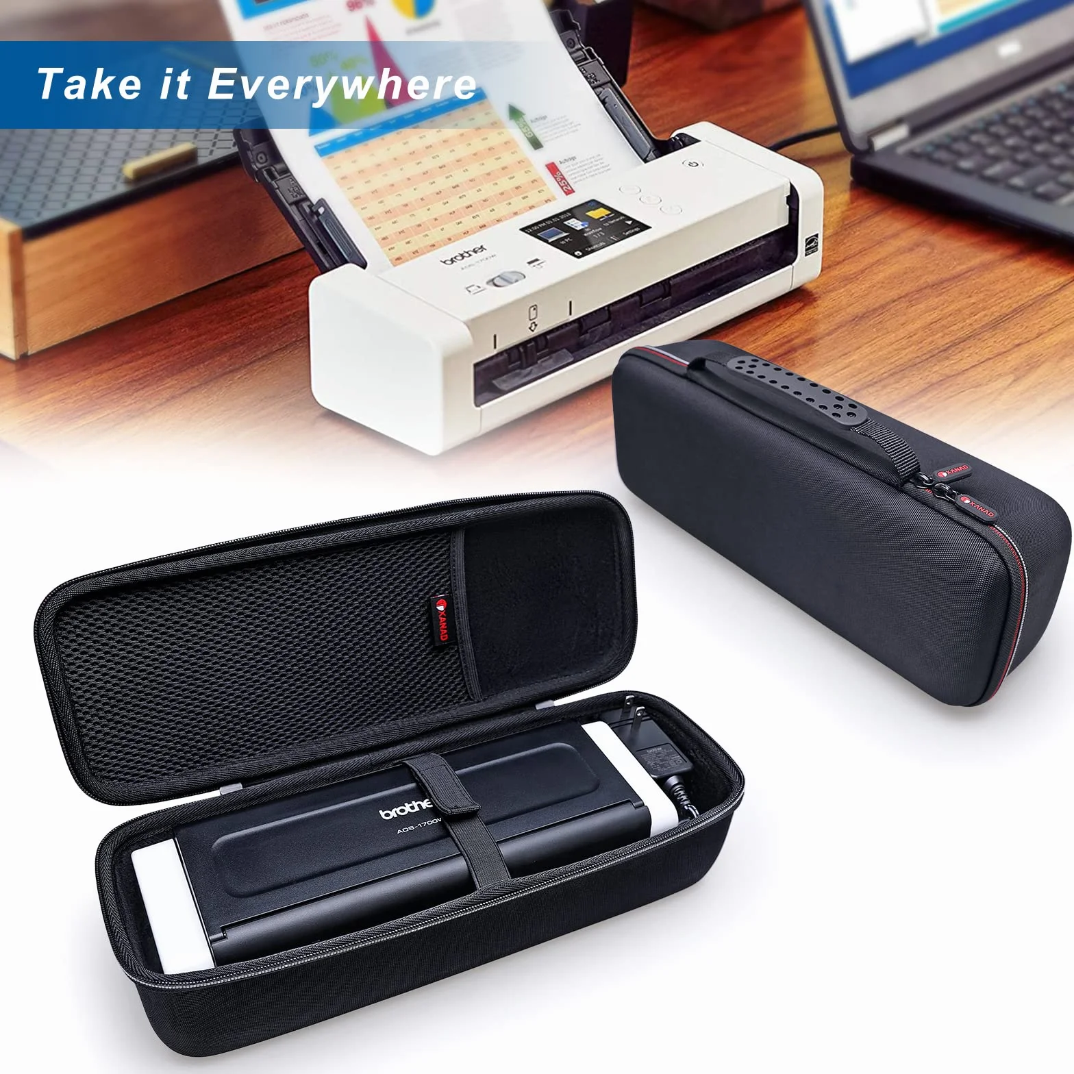 XANAD Tasche für Brother ADS-1800W / ADS-1700W / ADS-1200 Wireless Document Scanner für Zuhause, Home Office oder On-the-Go Professionals Tragetasche