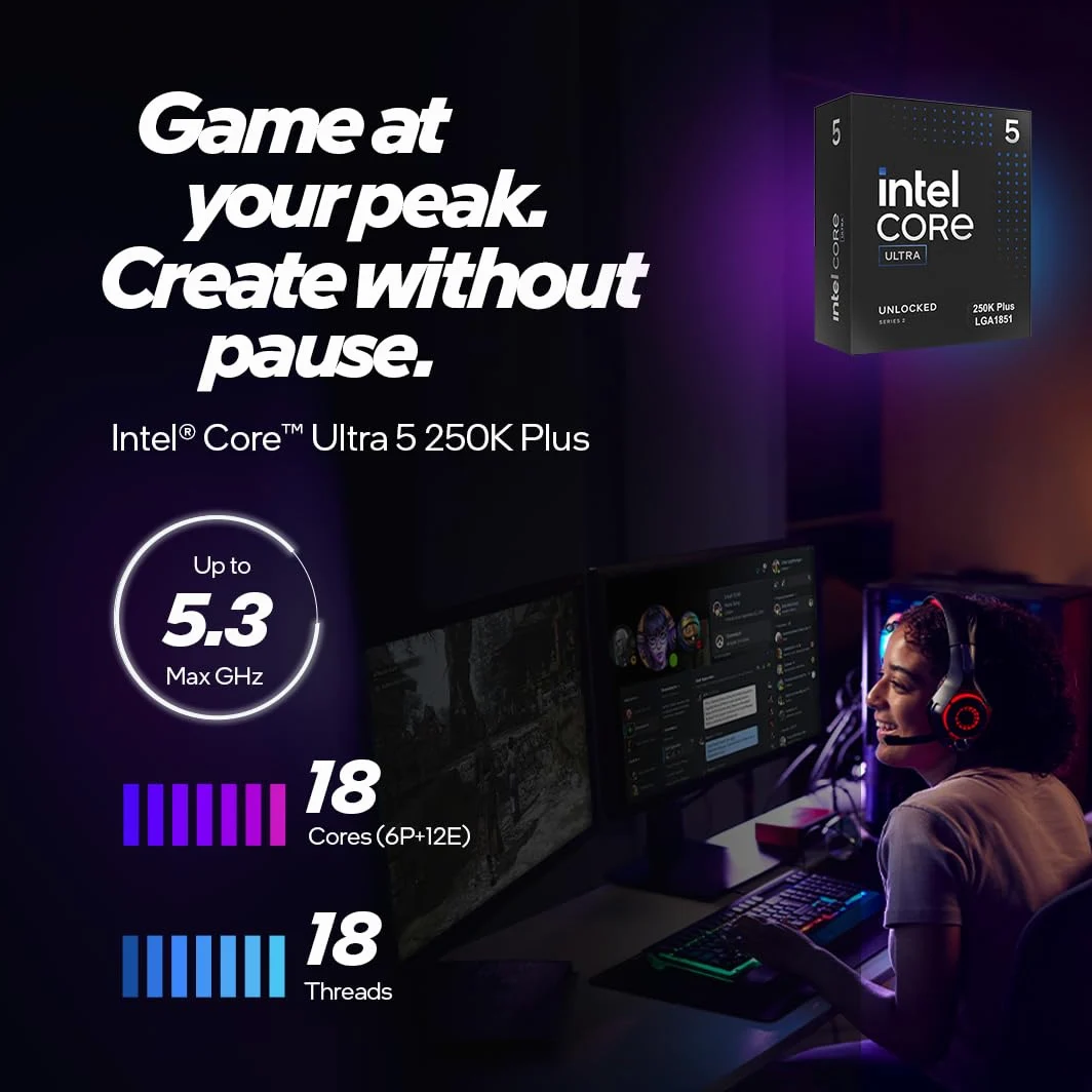 Intel Ultra 5 Processor 250K Plus 18 cores (6 P + 12 E) up to 5.3 GHz