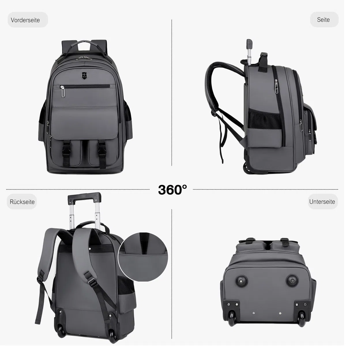 FANDARE 2 in 1 Business Trolley Rucksack Reiserucksack mit schnell laufenden Rollen Herren Laptop-Trolley Handgepäck Koffer Rolling Notebook bis 15.6 Zoll Reisetasche Arbeit Reisekoffer Aaktenkoffer