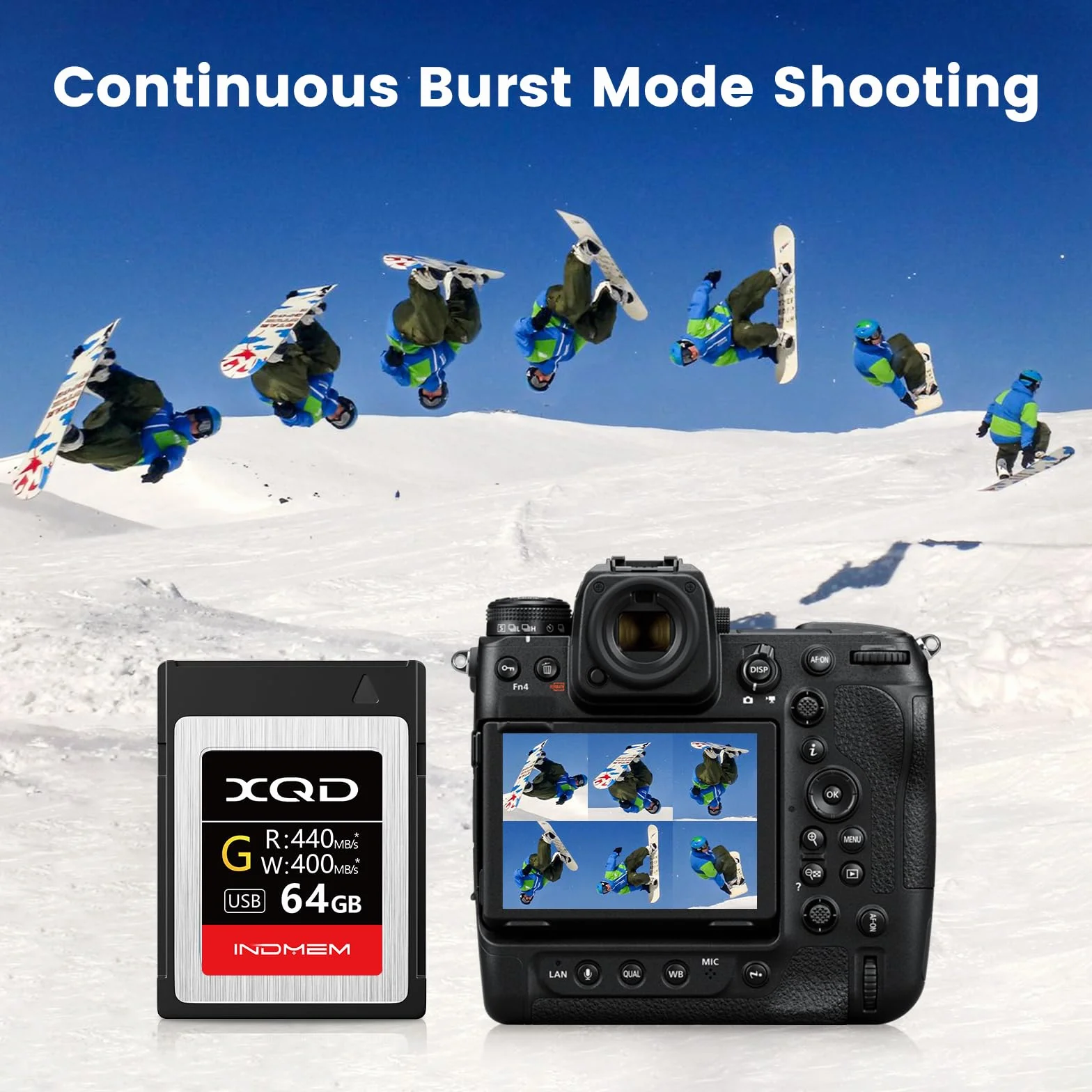 INDMEM 64GB XQD Card Tough MLC XQD 5X Flash Memory Card High Speed G Series (Read 440MB/s and Write 400MB/s)