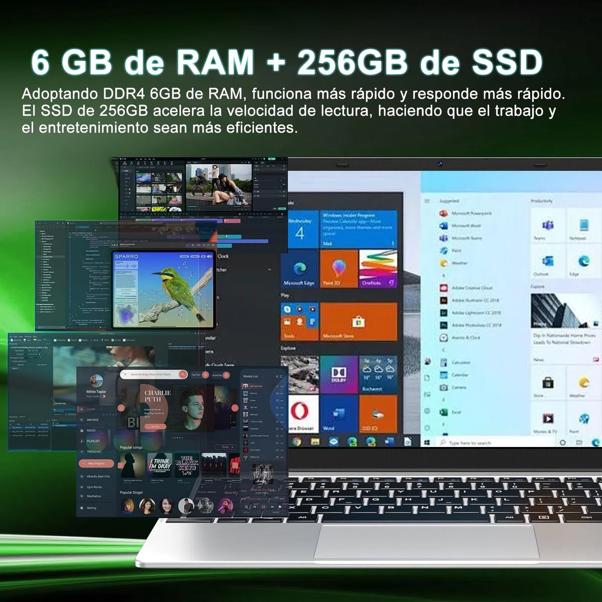 NOTODD 2025 Laptop 14 Zoll Win 11 Pro 6GB RAM 256GB SSD Unterstützung 1TB (TF 1TB) Notebook Celeron N4020 (bis2.8GHz) 5000mAh 1920x1080p WiFi Deutscher Tastaturschutz und kabellose Maus-Silver