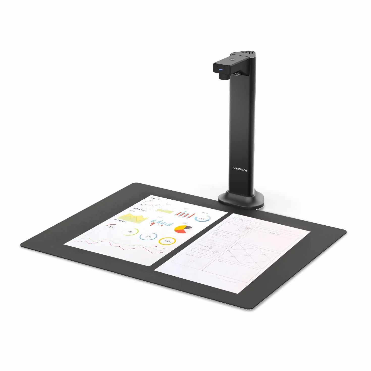 Viisan DL8 Dokumenten- Buchscanner. Max Scanbereich A3. 13MP Auflösung. Buchseiten Glätten & Aufteilen Auto-Scannen.Text-in-Sprache. OCR-Texterkennung. Windows & Mac