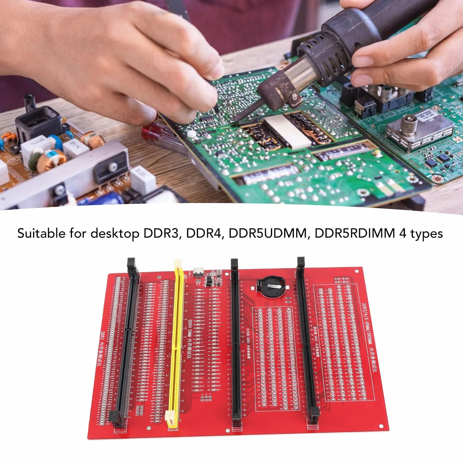 RAM-Speicher-Diagnostesterkarte, DDR3 DDR4 DDR5-Lesegerät-Testgerät mit LED-Leuchten, Tragbar für PC-Motherboard-RAM-Speicherwartung