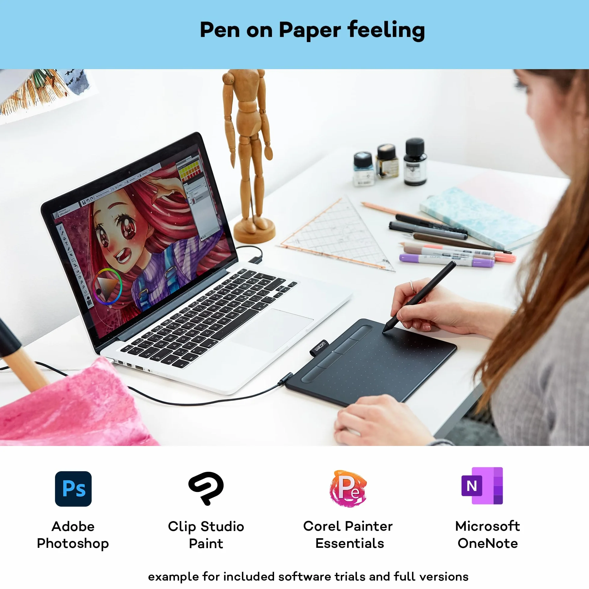 Wacom Intuos Small Zeichentablett - Tablet zum Zeichnen & zur Fotobearbeitung mit druckempfindlichem Stift schwarz - Ideal für Home-Office & E-Learning
