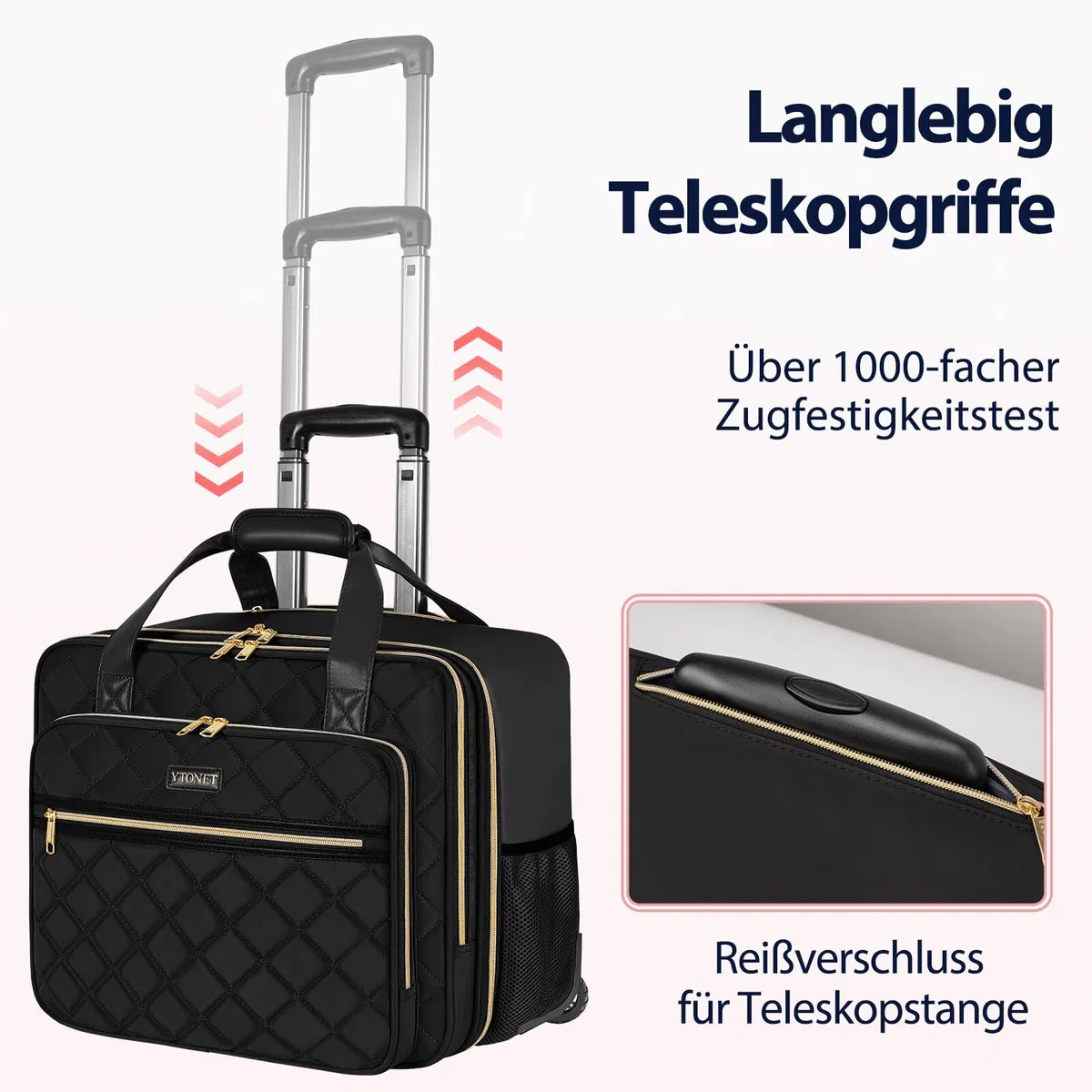 Ytonet Business Trolley Damen, Laptop Trolley 17,3 Zoll Laptop, Laptoptasche mit Rollen Wasserdicht, Business Aktenkoffer Damen mit Rädern, Pilotenkoffer mit Rollen für Reisen, Arbeit, Schule, Schwarz