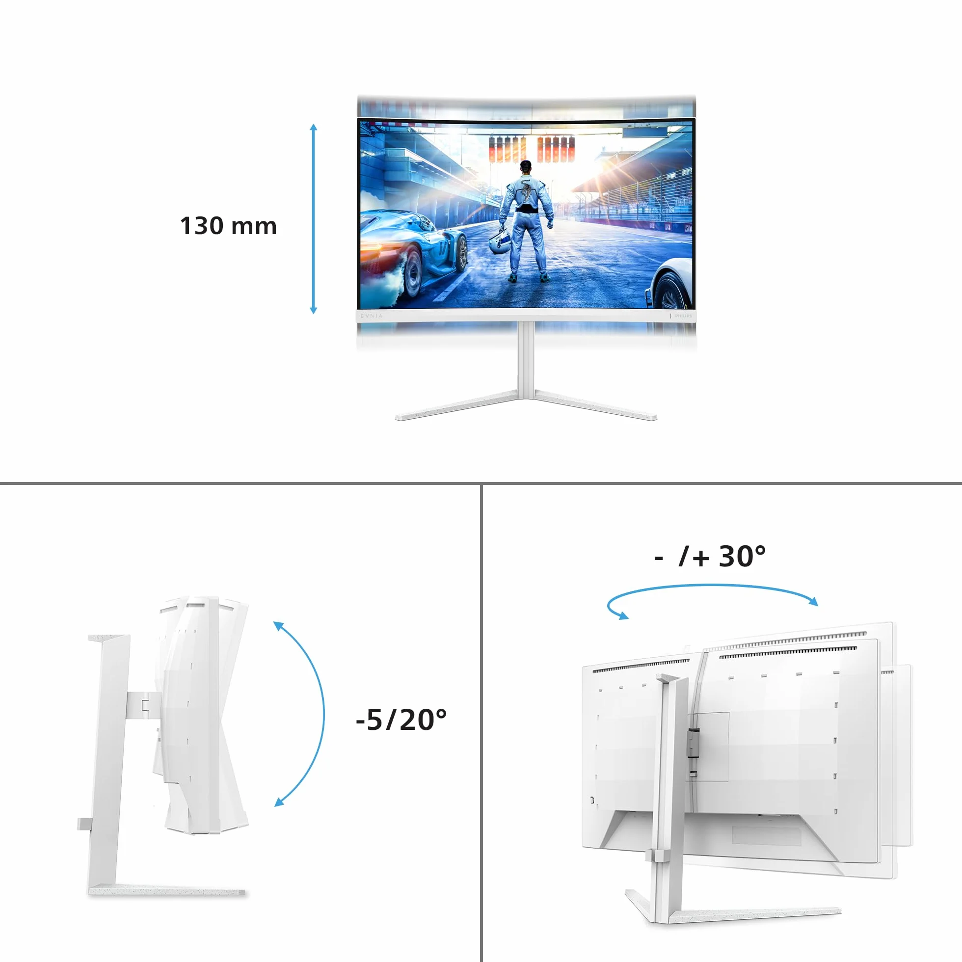 Philips Evnia 27M2C5501-27 Zoll Quad HD Curved Gaming Monitor, 180 Hz, 1 ms, FreeSync Premium, HDR10, Ambiglow (2560x1440, 2X HDMI 2.0, 1x DisplayPort 1.4) Weiss