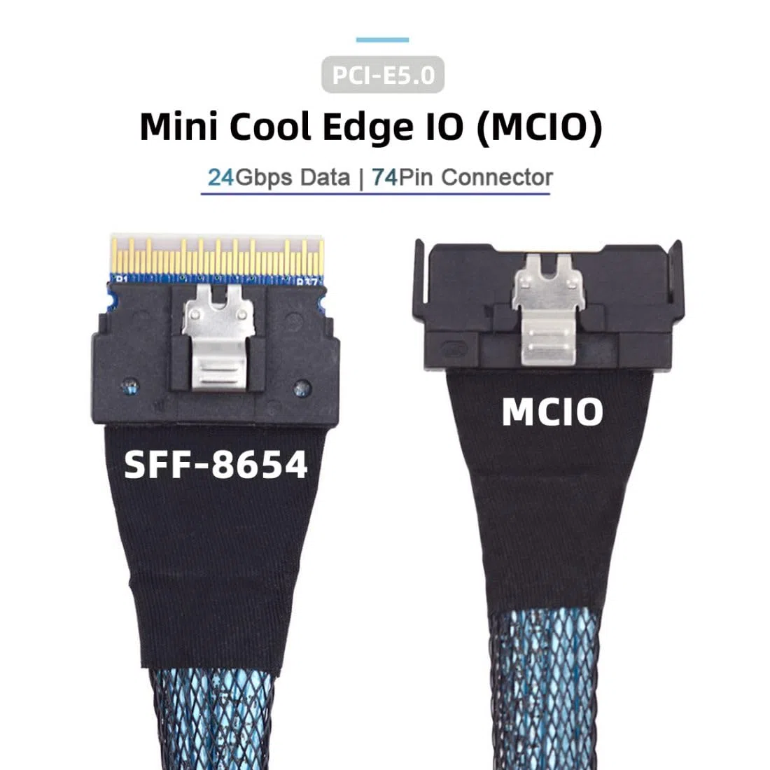 chenyang Slimline SFF-8654 8i Stecker zu PCI-E 5.0 MCIO 8i 74Pin SFF-TA-1016 Mini Cool Edge IO Stecker PCI-Erweiterungskabel 0.5M