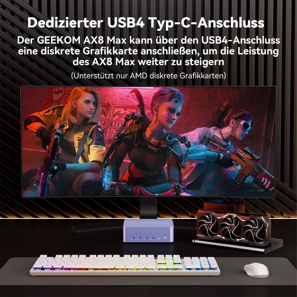 GEEKOM Mini PC AX8 Max Windows 11 Pro Vorinstalliert mit AMD Ryzen 7 8745HS,1TB SSD+16GB DDR5, AMD Radeon 780M | 2,5Gbps Dualer LAN Port | 8K Quad-Display | 2xUSB4 für Gaming/Kreativität/Office/Home