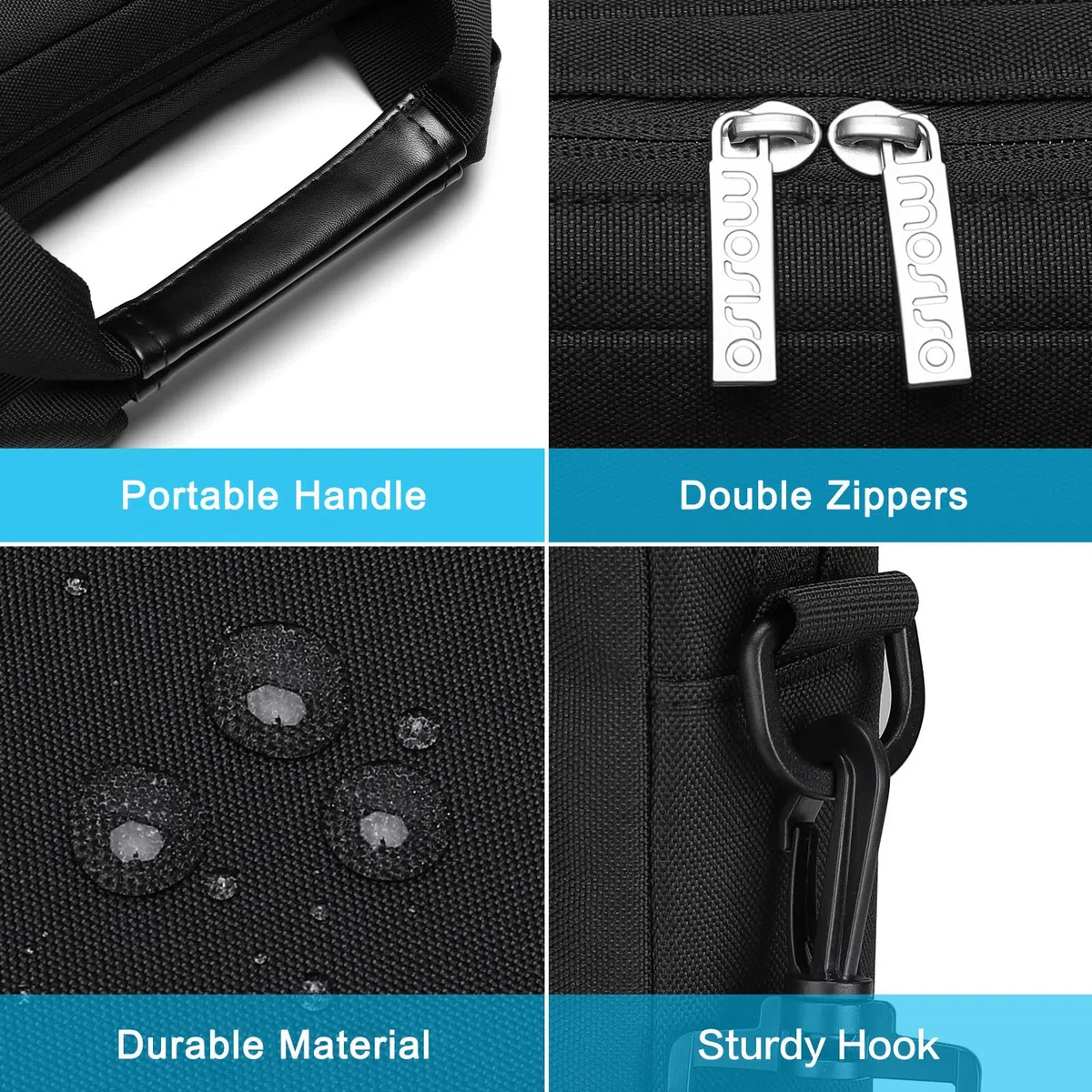 MOSISO Laptoptasche 16 Zoll, 15-15,6 Zoll Laptop Schultertasche Kompatibel mit MacBook Pro 16 Zoll, HP, Dell, Lenovo, Laptop Umhängetasche mit 2 Erhöhte&1 Klappe&1 Beutel&Griff&Gürtel, Schwarz