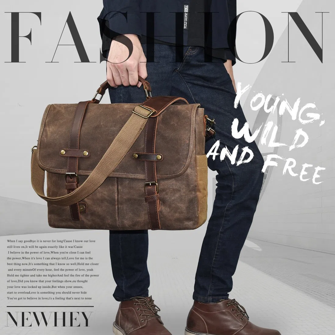 NEWHEY Herren Umhängetaschen Laptoptasche Wasserdichte Canvas Arbeitstasche Messenger Bag 15.6 Braun