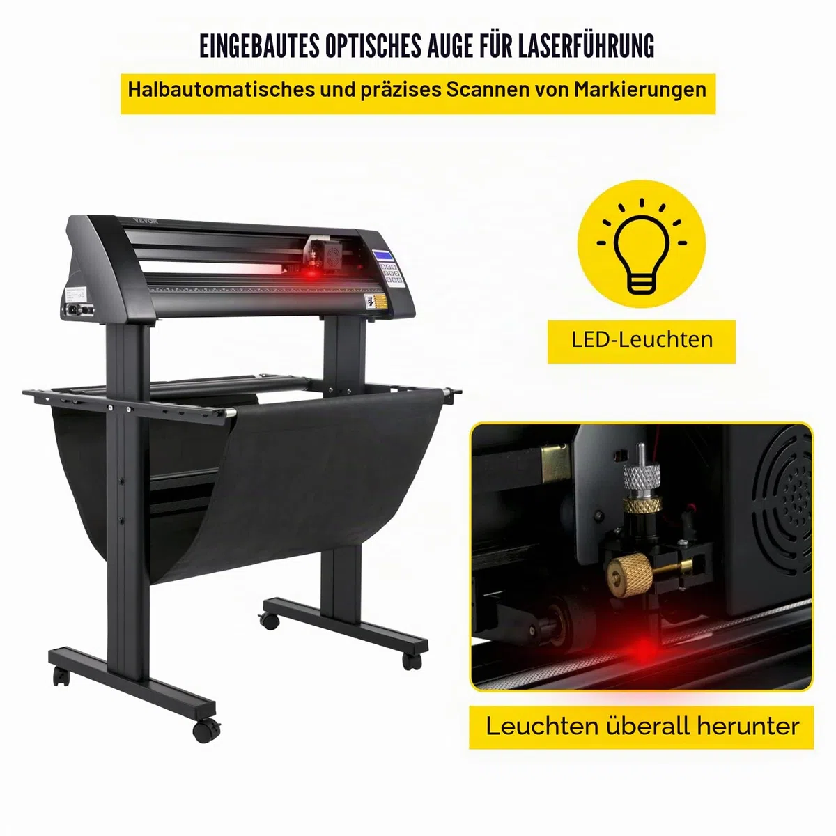 VEVOR Vinyl Schneideplotter 870 mm Folienschneider Leistung 95 W Spannung AC 85-264 V, Plottermaschine Halbautomatisch mit Ständer, Signmaster-Software, Aluminiumlegierung, ARM, DMPL/HPGL, Windows