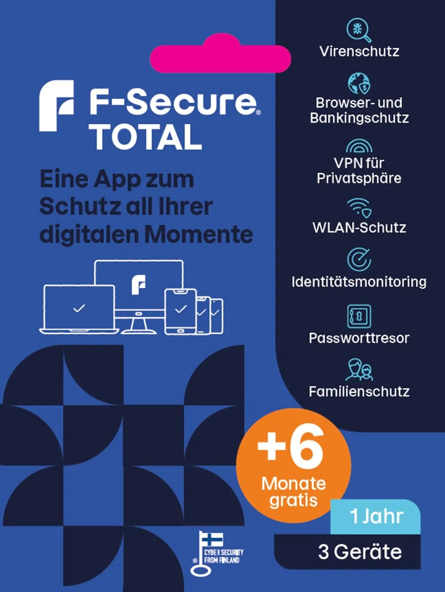 F-Secure Total Security inkl. VPN 3Geräte 18Monate KeyCard