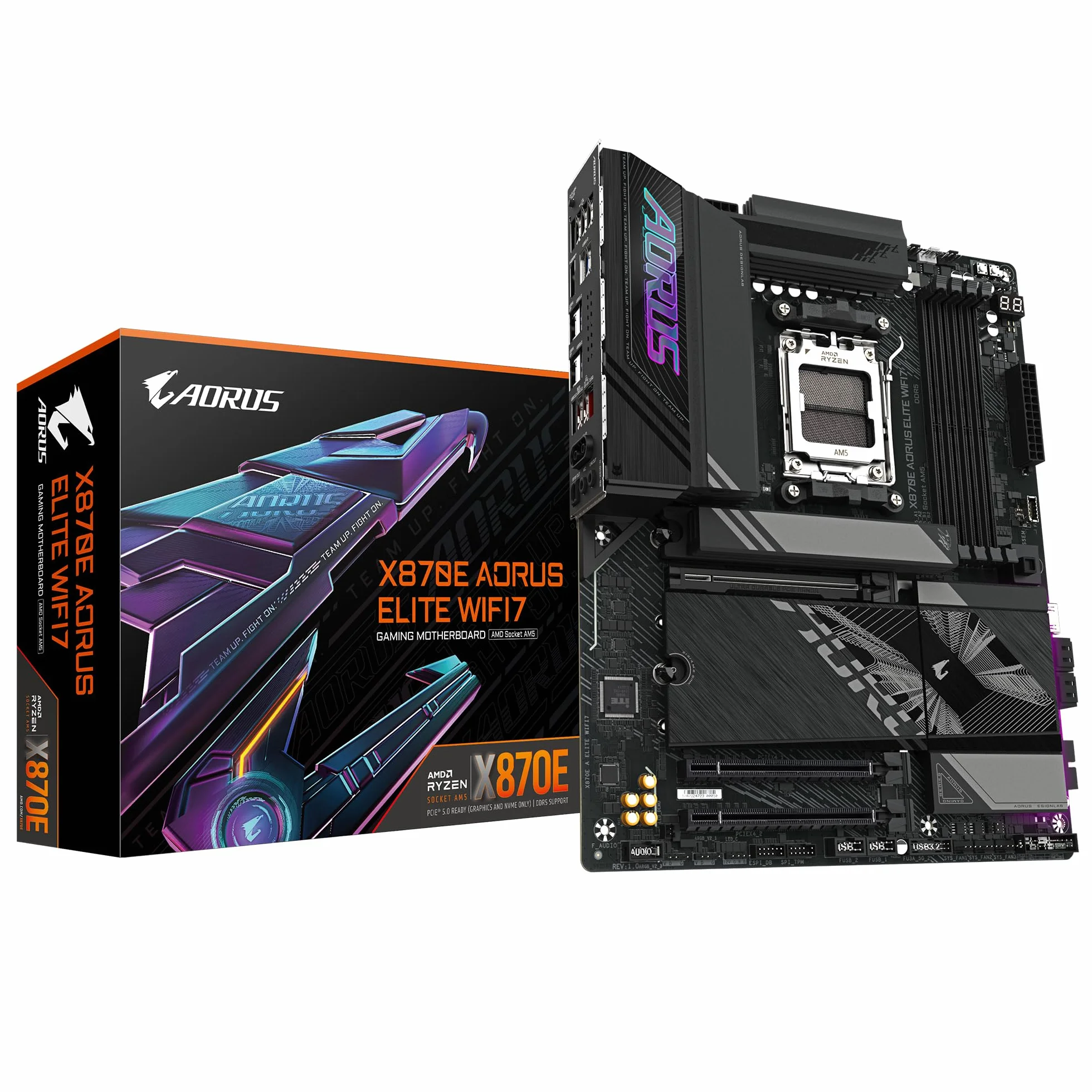 GIGABYTE X870E A Elite WIFI7-Mainboard - Unterstützt AMD Ryzen 9000 CPUs, 16+2+2 Phasen Digital-VRM, bis zu 8000MHz DDR5 (OC), 3xPCIe 5.0, Wi-Fi 7, 2.5GbE LAN, USB 4
