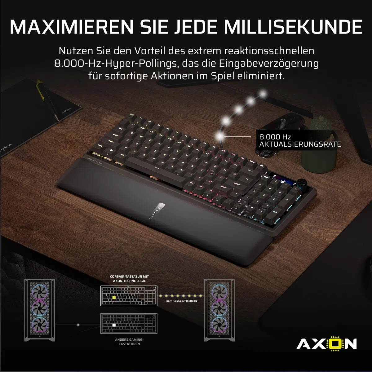 Corsair Vanguard 96 Kabelgebundene Mechanische Gaming-Tastatur – Schwarz | QWERTZ DE, 96% Layout, MLX Plasma-Linearschalter, 8000Hz-Polling, LCD-Display, Virtual Stream Deck, G-Tasten, SOCD Flashtap