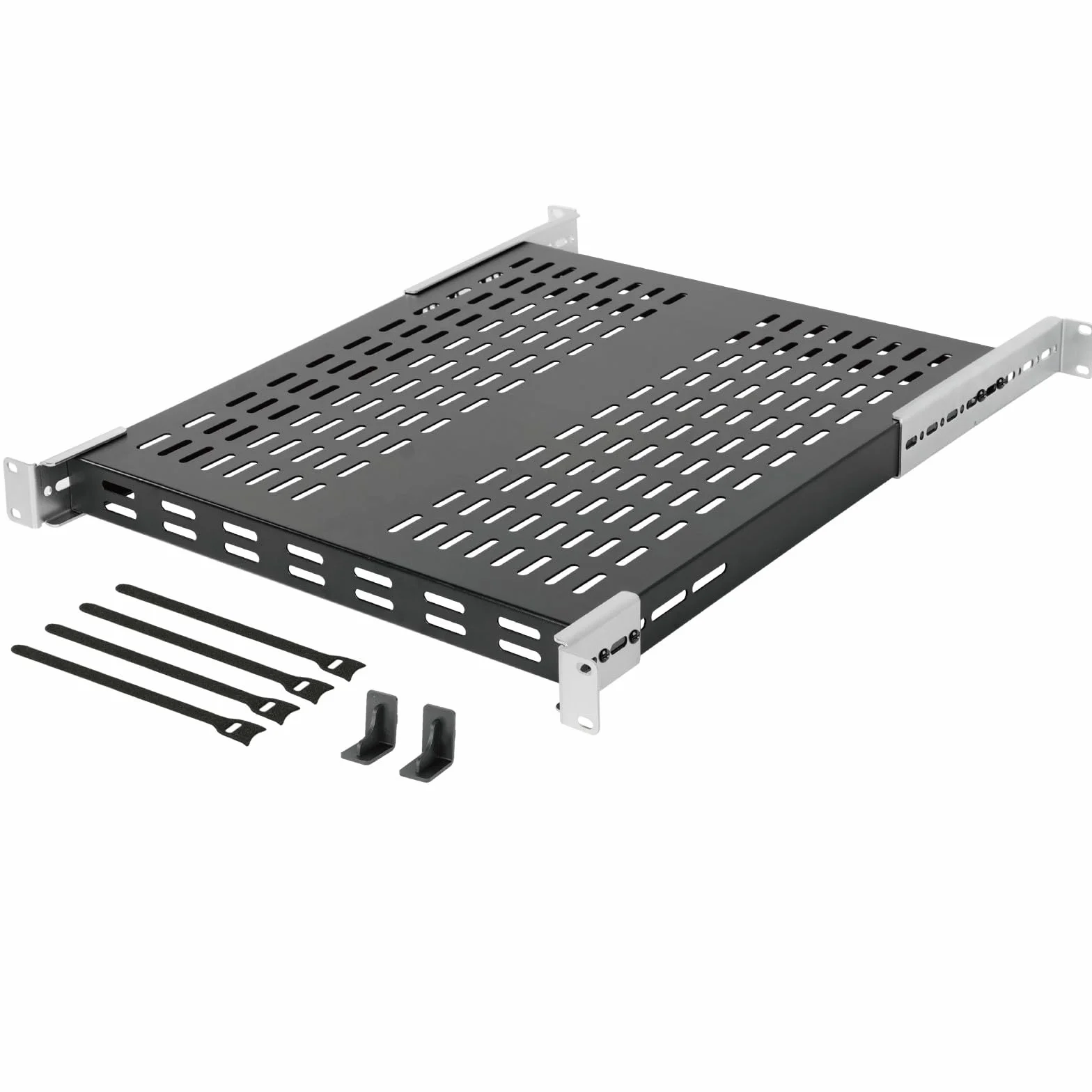 Tecmojo 1HE Fachboden, 19 Zoll 550 mm Tief, Variabele Tiefe von 343 mm bis 800 mm, Zum Festeinbau, verstellbare, belüftete Server-Rack-Einbauablage, Traglast 110 kg