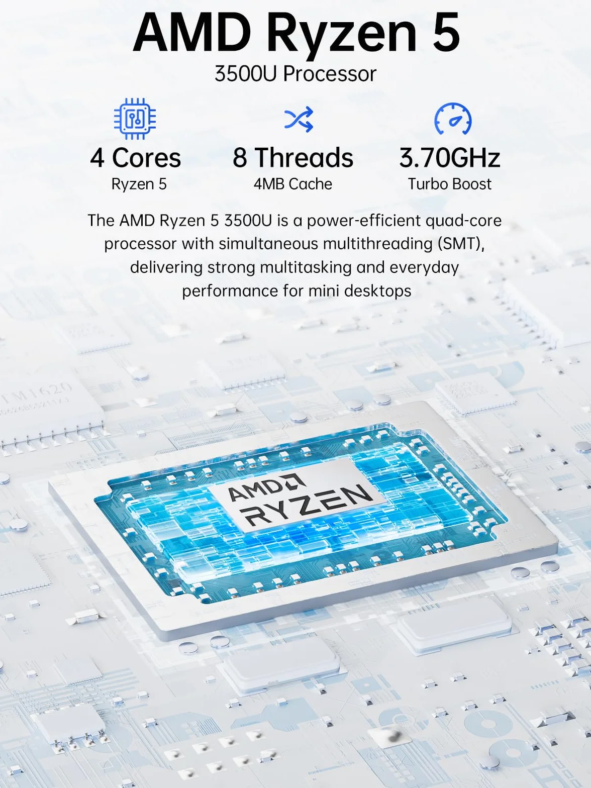 GMKtec (3 Jahre Garantie)AMD Ryzen 5 Mini-PC 3500U (leistungsstärker als 4300U/N150/N100/N95 4C/8T 4,50 GHz), G10 Mini-Computer, 16GB DDR4 RAM 3200MHz+512GB PCIe 3.0x4 SSD, WiFi 5/USB 3.2/USB-C/BT 5.0