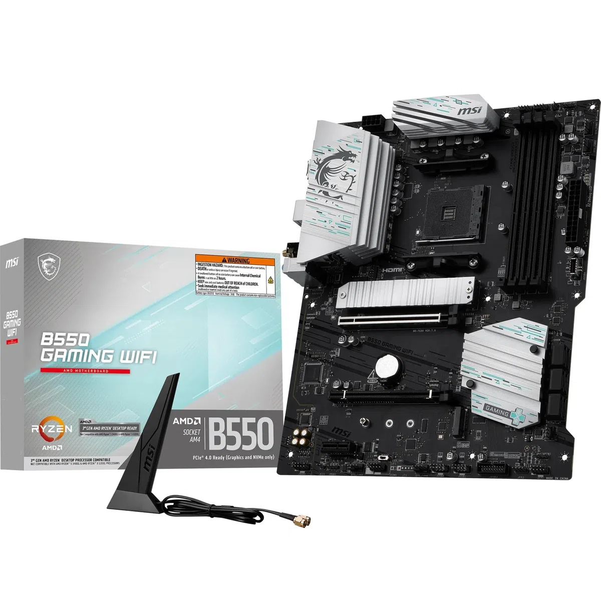 MSI B550 Gaming WiFi Mainboard, ATX - Unterstützt AMD Ryzen 5000 Series, 5000 G-Series, 4000 G-Series und 3000 Series Prozessoren, AM4 - DDR4 Memory Boost 4400+MHz/OC, PCIe 4.0 x16, M.2 Gen4, 1G LAN