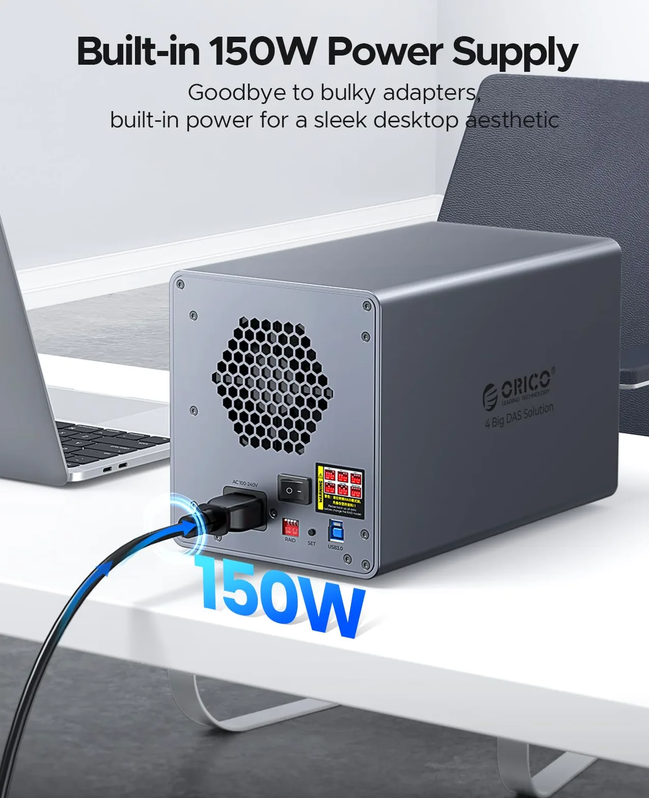 ORICO RAID Aluminium-Gehäuse für 4 Festplatten, USB 3.0 zu SATA Externes HDD Dockingstation für 3,5 Zoll HDD Festplatten bis zu 22TB, Unterstützt RAID 0/1/5/10 (9848RU3)