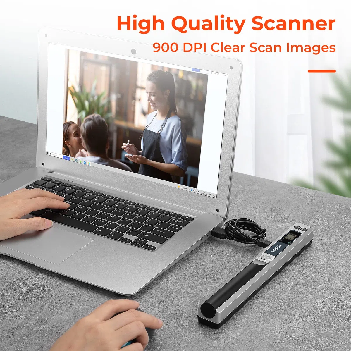 MUNBYN [Handscanner] Auflösung s/w und Farbe Dokumentenscanner/Scanner Mobil / 900DPI Wireless Tragbarer A4 Scanner mit Karte JPG und PDF Format- 16G Micro SD - Silber