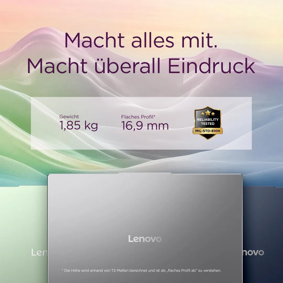 Lenovo IdeaPad Slim 5 Laptop | Copilot+ PC | 16" WUXGA Display | AMD Ryzen AI 5 330 | 512GB SSD | 16GB RAM | AMD Radeon Grafik | QWERTZ | Beleuchtet | Windows 11 | Luna Grau | 3 Monate Premium Care