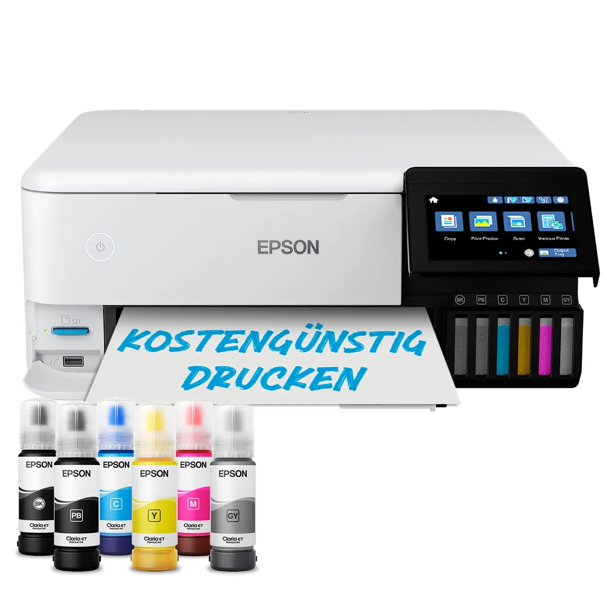 Epson EcoTank ET-8500 Tintentankdrucker | Fotodruck | 6-Farb-Tintensystem | WLAN | A4 | Drucken, Kopieren, Scannen | 10.9 cm Touchscreen | Duplexdruck | hinterer Papiereinzug
