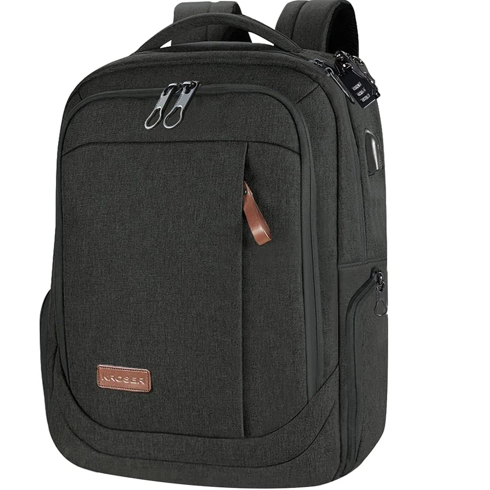KROSER Laptop Rucksack 17,3 Zoll Handgepäck Daypack wasserabweisende Multifunktions-Laptoptasche für Business/Reisen/Damen/Herren-schwarz