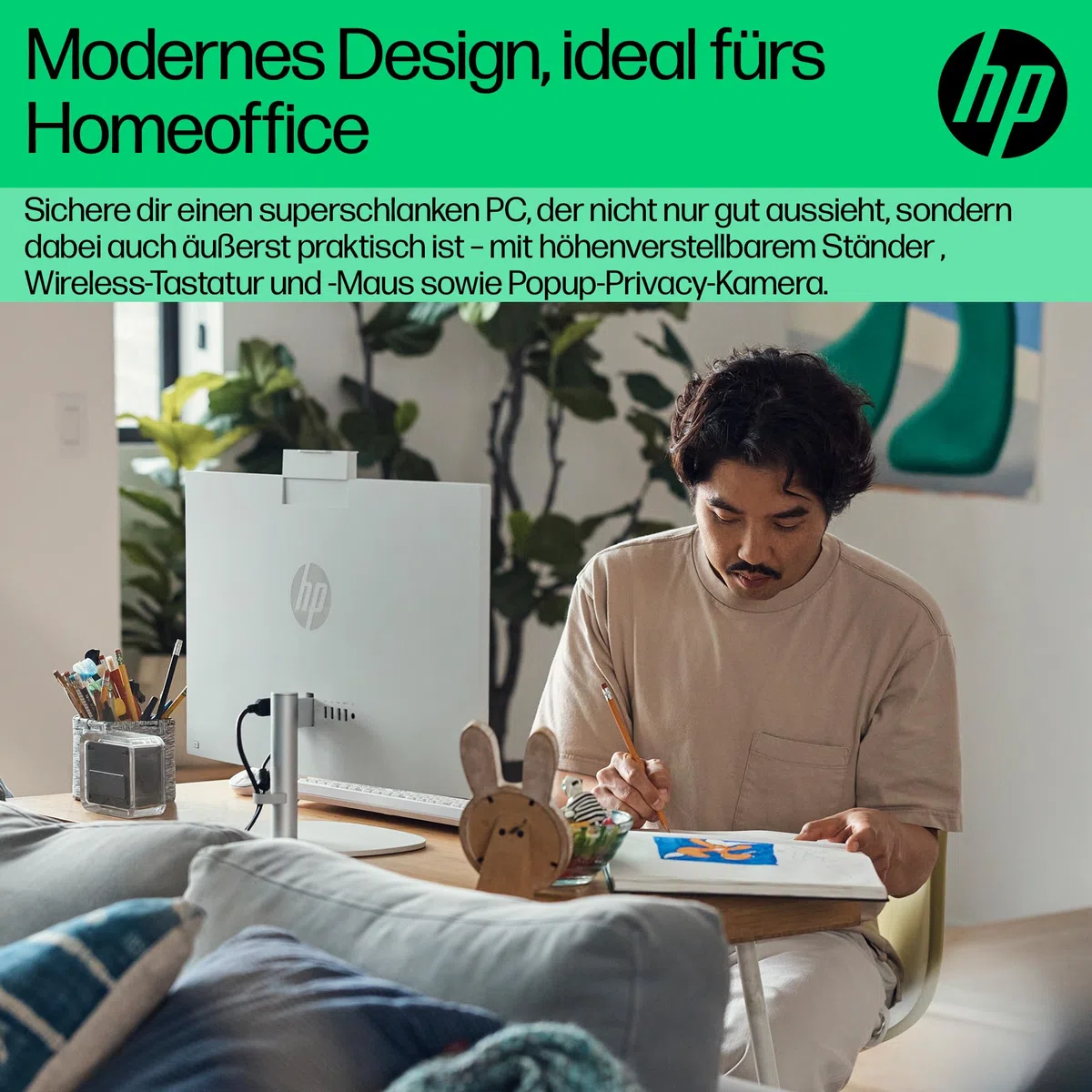 HP All-in-One PC | 23,8" FHD-Display | Intel Core i5-1335U | 16 GB DDR4 RAM | 512 GB SSD | Intel Iris Xe-Grafikkarte | Windows 11 Home | Weiß